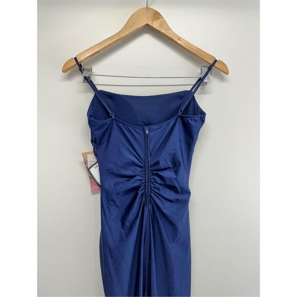 Emerald Sundae Mesh Panel Maxi Dress Size Extra Small Blue Side Slit Gown NEW - Picture 5 of 8